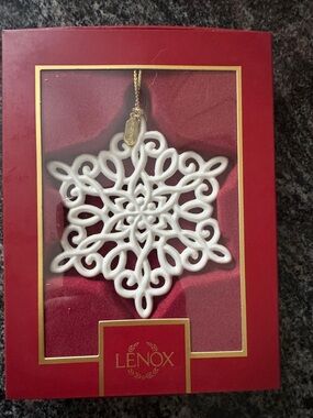 Lenox White Ceramic Snowflake Ornament with Gold Cord